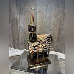 Vintage Copper Tin Church Music Box plays Amazing Grace 14”x6”x6” Twist Steeple